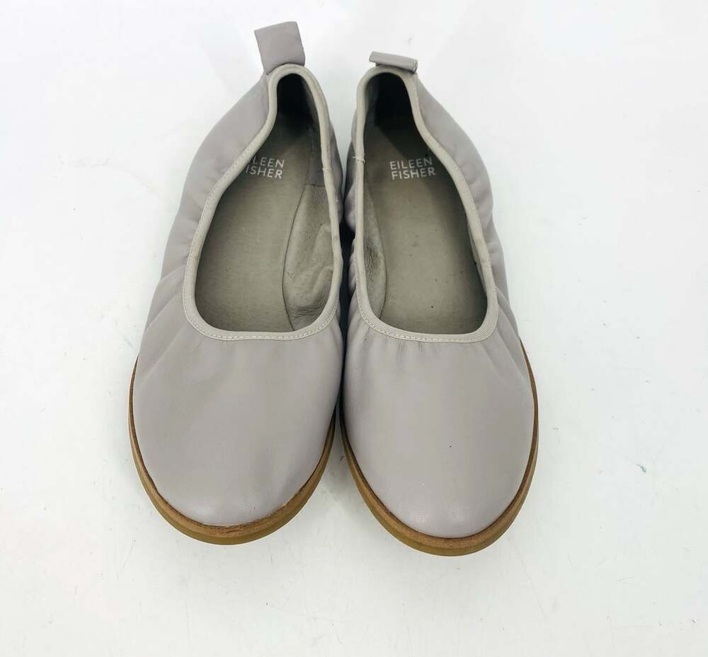 Eileen Fisher Ballet Flats Womens 8 Gray Leather Slip On Minimalist Shoes